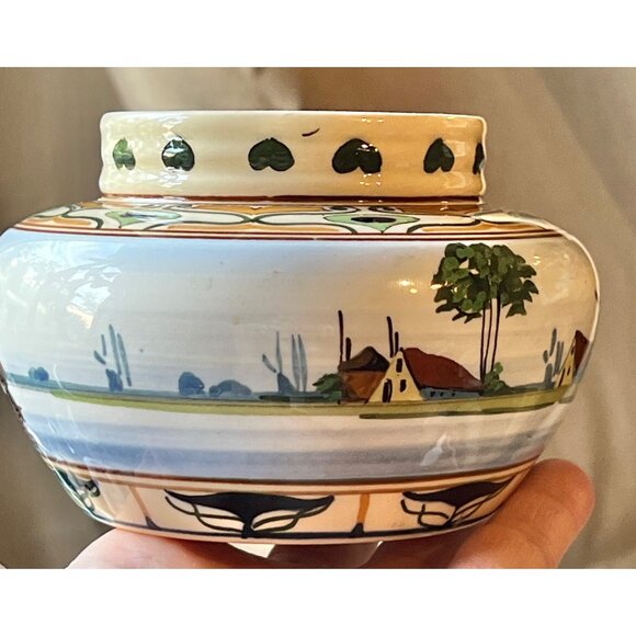 Art Nouveau Gouda Dutch Vase 4.5” D x 3” T Hand-Painted Zuid Holland Ceramic GUC - Picture 8 of 10